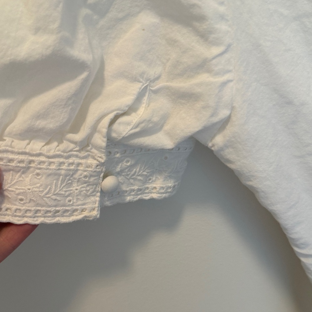 100% Cotton White Eyelet Midi Dress with Lace-Trim V-Neck Simple Retro - Picture 7 of 9